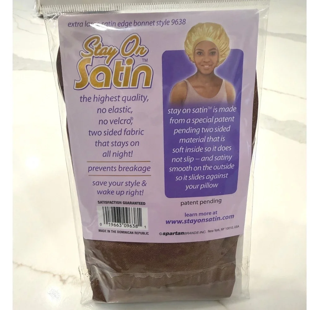 Stay On Satin Extra Large Satin Edge Bonnet Brown Style 9638 Sleep Cap NEW